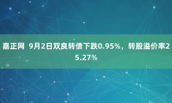 嘉正网  9月2日双良转债下跌0.95%，转股溢价率25.27%